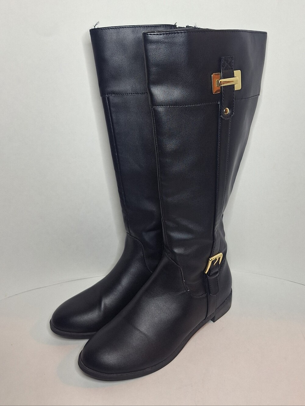 Karen Scott Faux Leather Black Tall Riding Boots Buckle Accent Wmns Size 8.5w WC